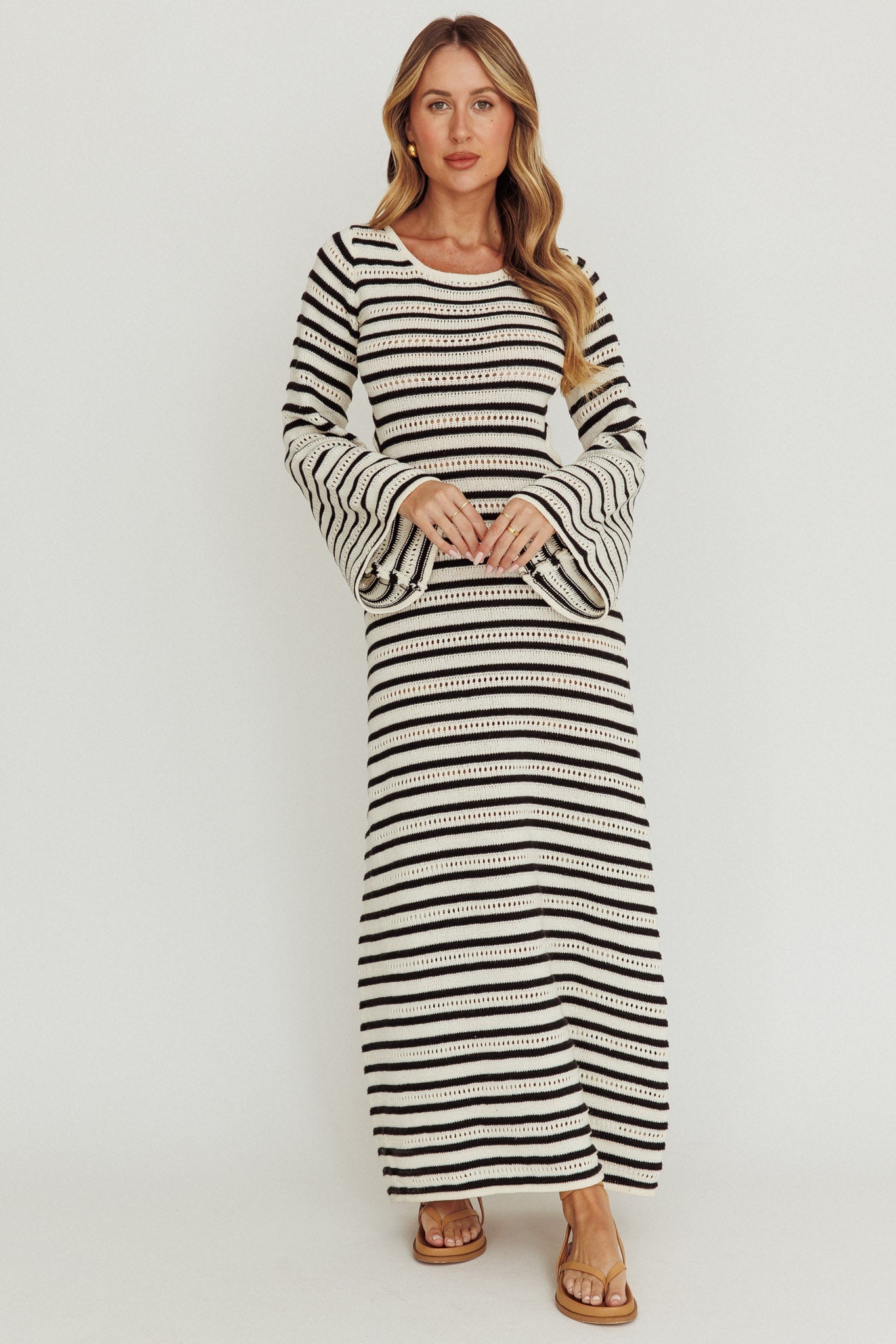 Meredith Long Sleeve Cut-Out Maxi Dress Cream Black