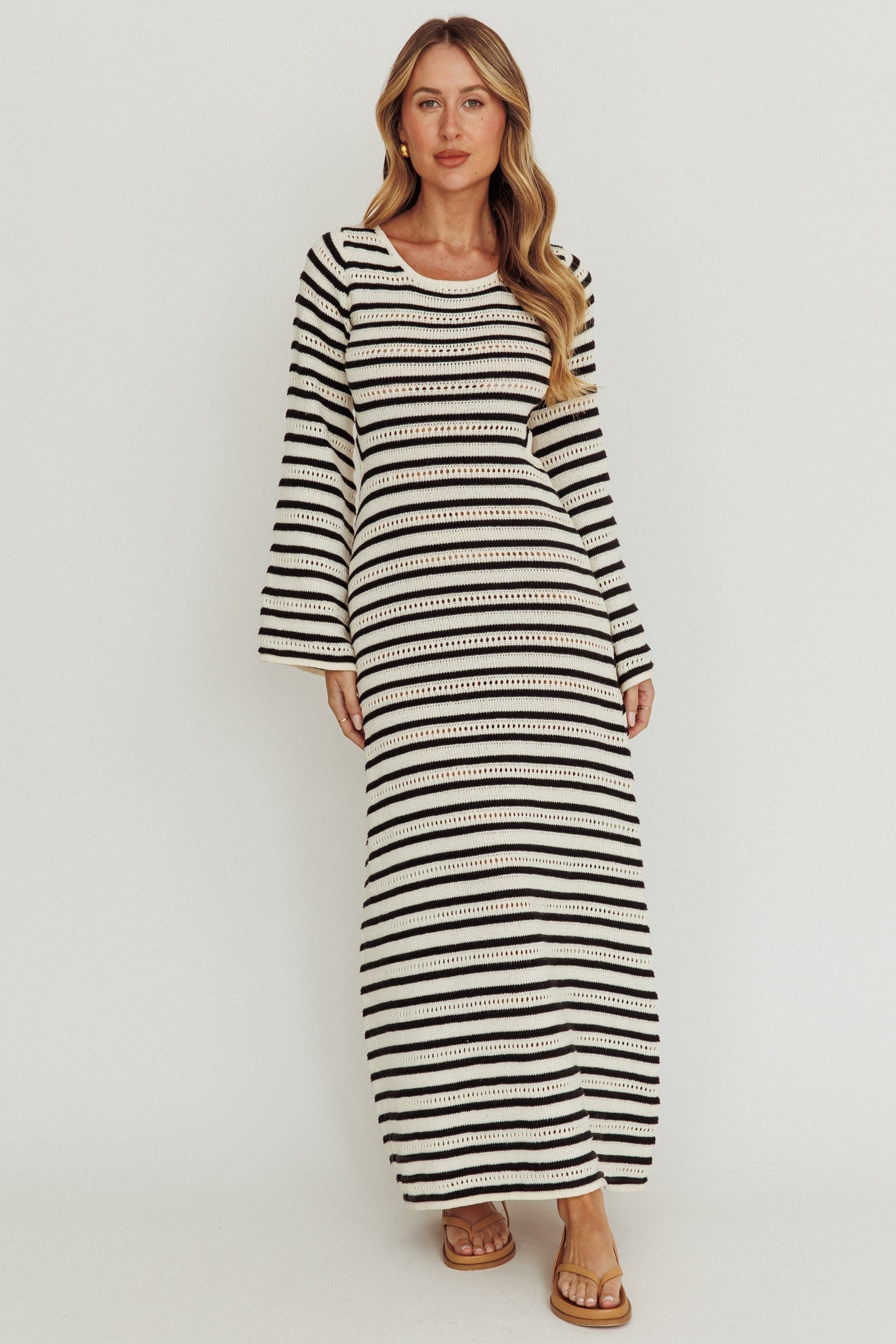 Meredith Long Sleeve Cut-Out Maxi Dress Cream Black