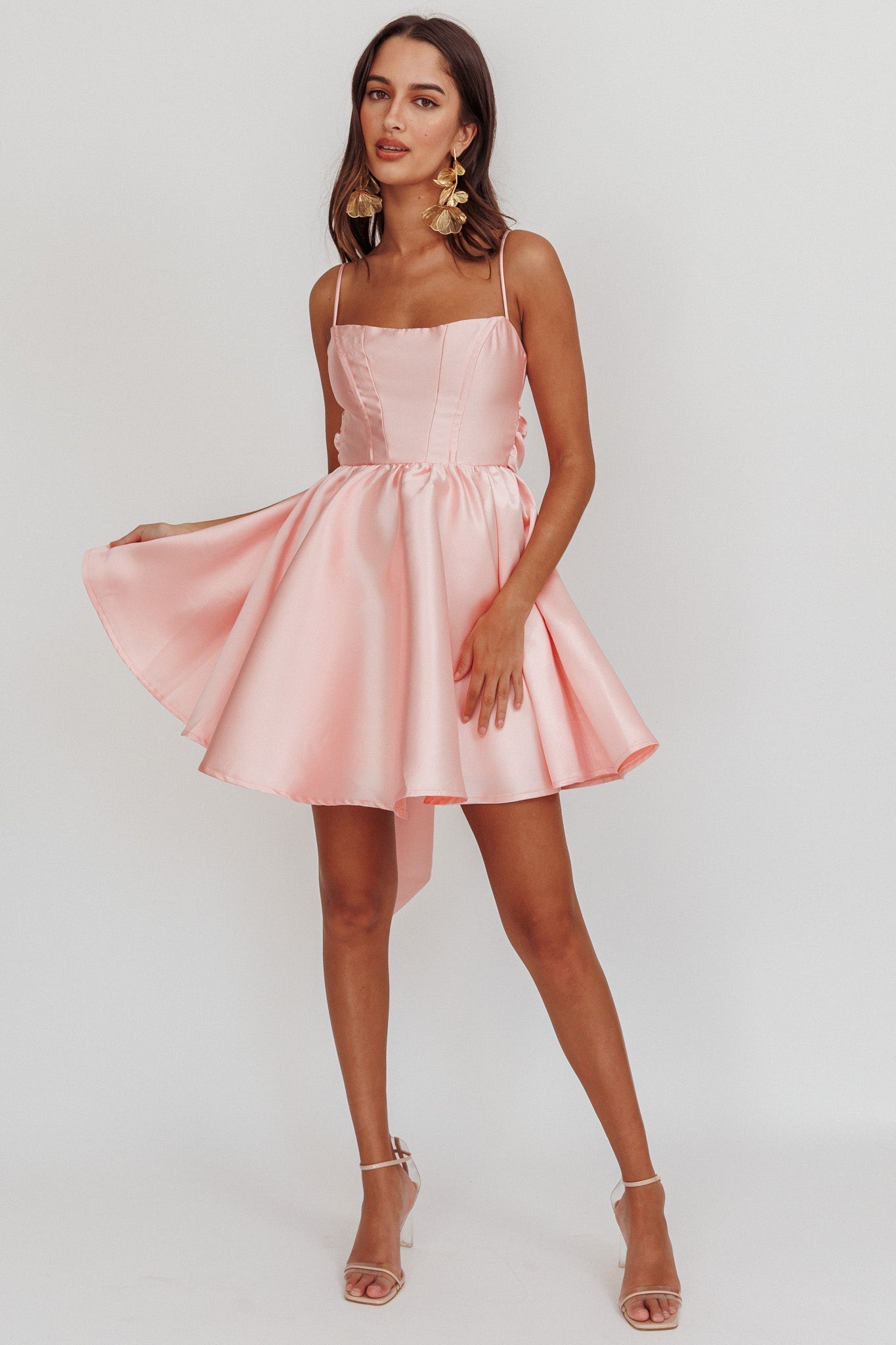 Athens Flared Bow Mini Dress Blush