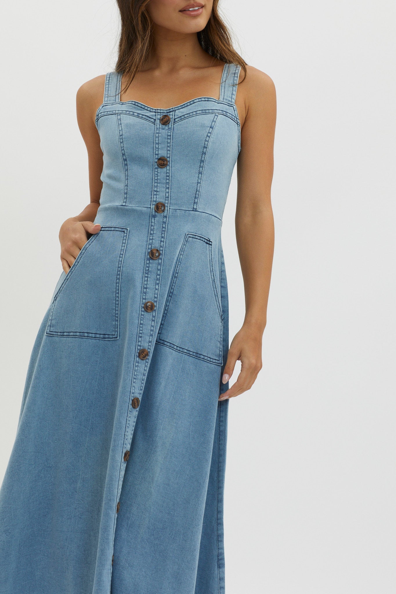 Laureen Pocket Maxi Dress Denim Blue