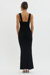 Oliana Sheer Waist Keyhole Maxi Dress Black