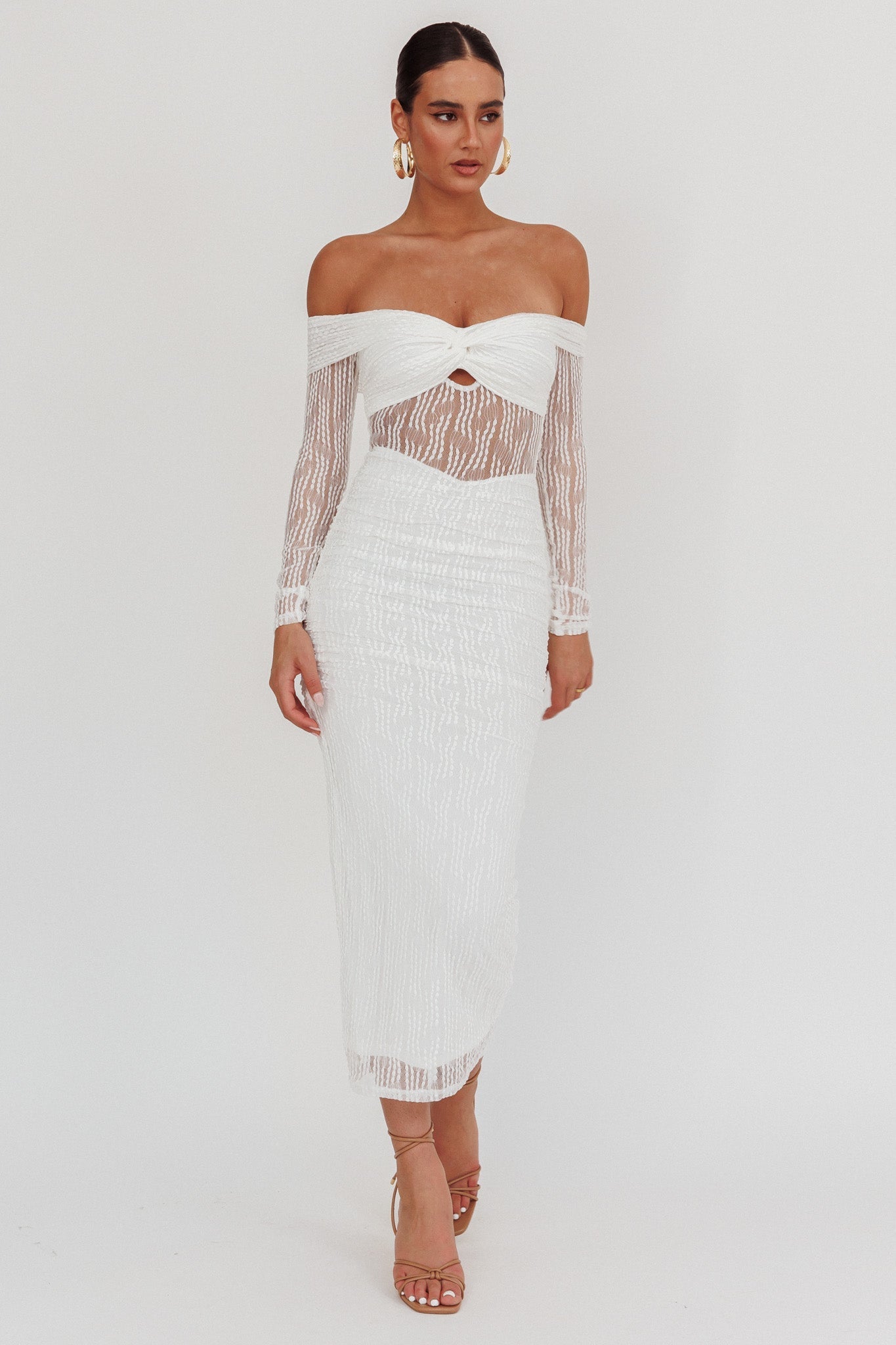 Oliana Off-Shoulder Mesh Maxi Dress White