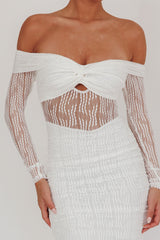 Oliana Off-Shoulder Mesh Maxi Dress White