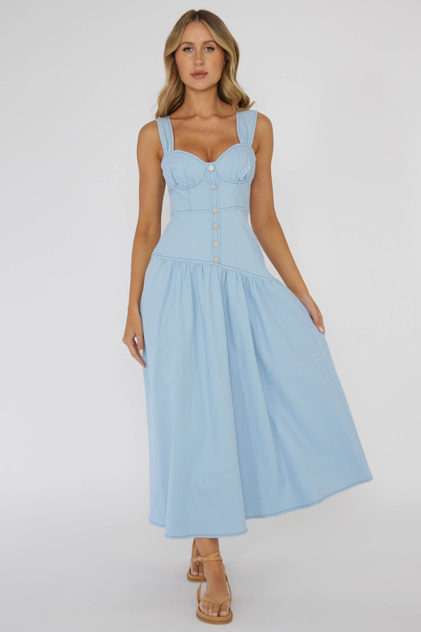 Pansy Flounce Hem Maxi Dress Light Blue