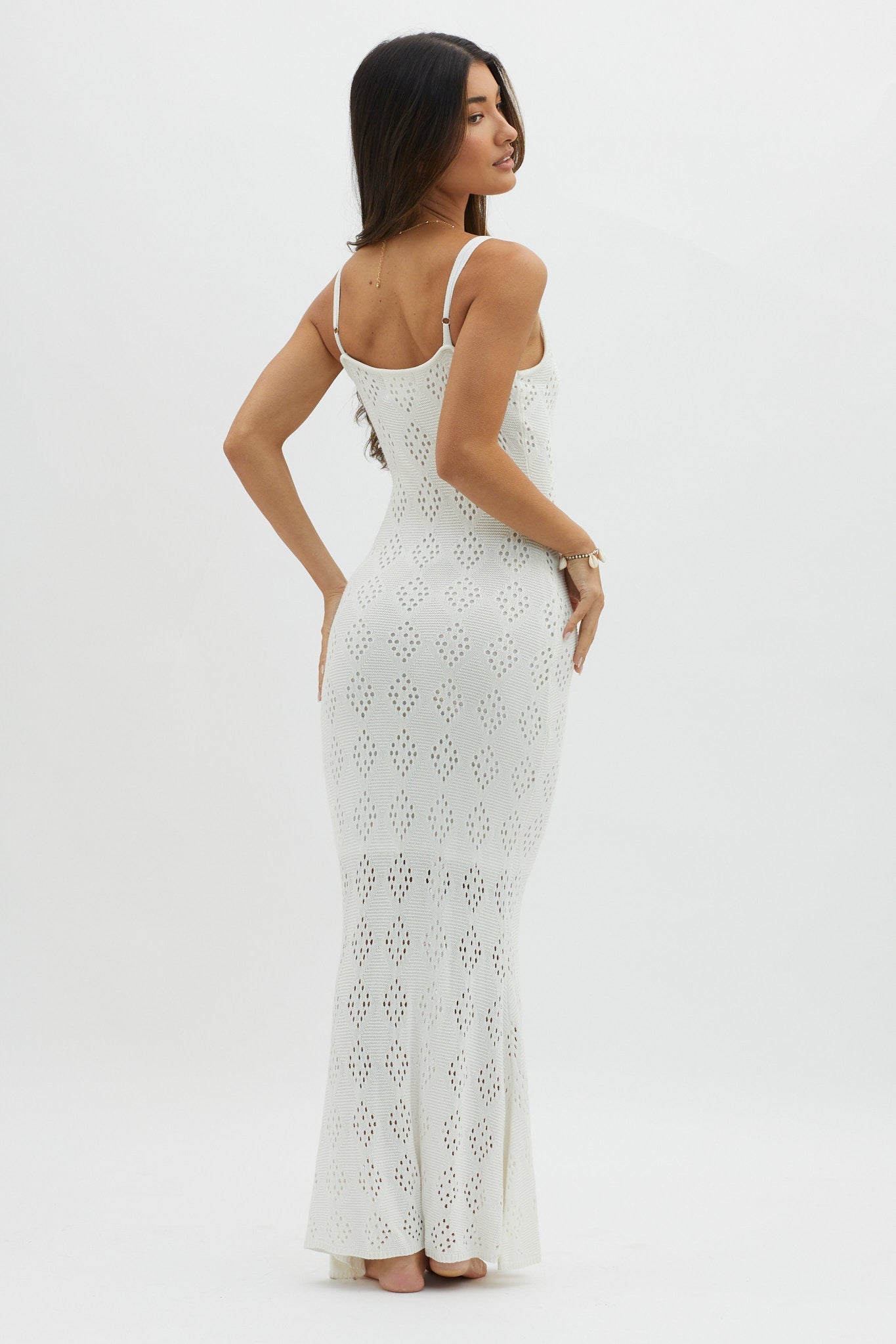 Raven Cami Strap Crochet Maxi Dress White