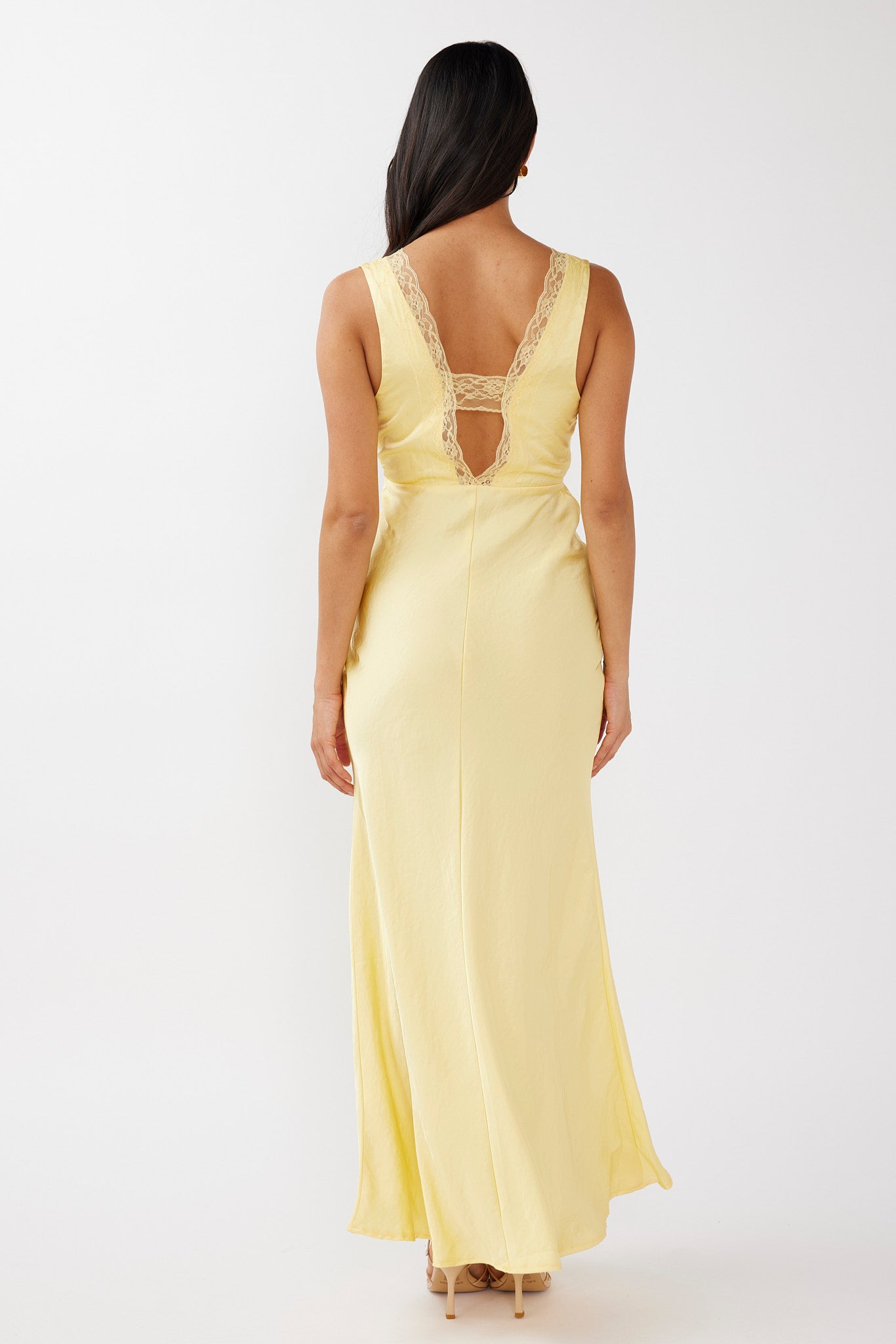 Ivonne Lace Trim V-Neck Maxi Dress Yellow