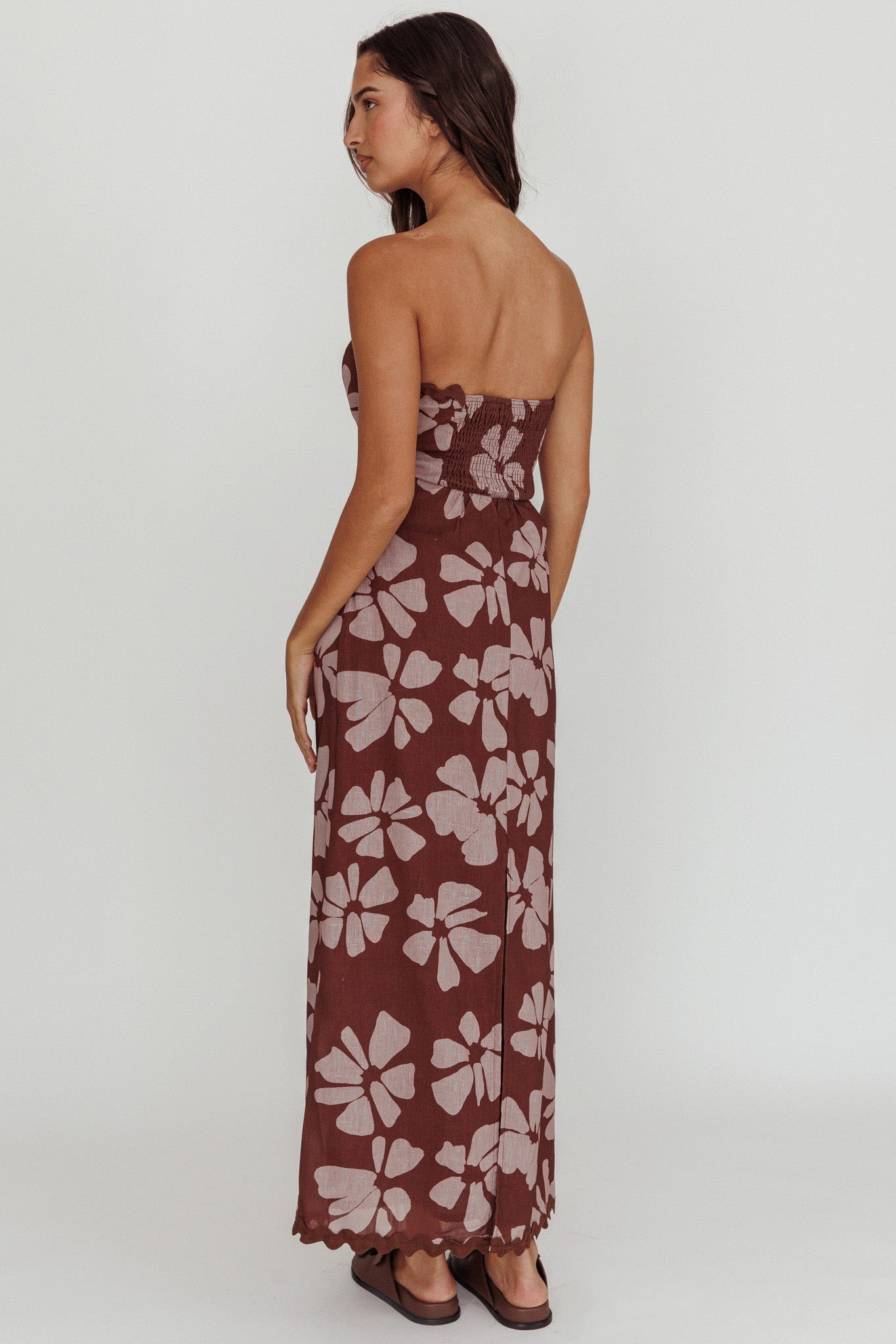Cypress Floral Strapless Maxi Dress Brown
