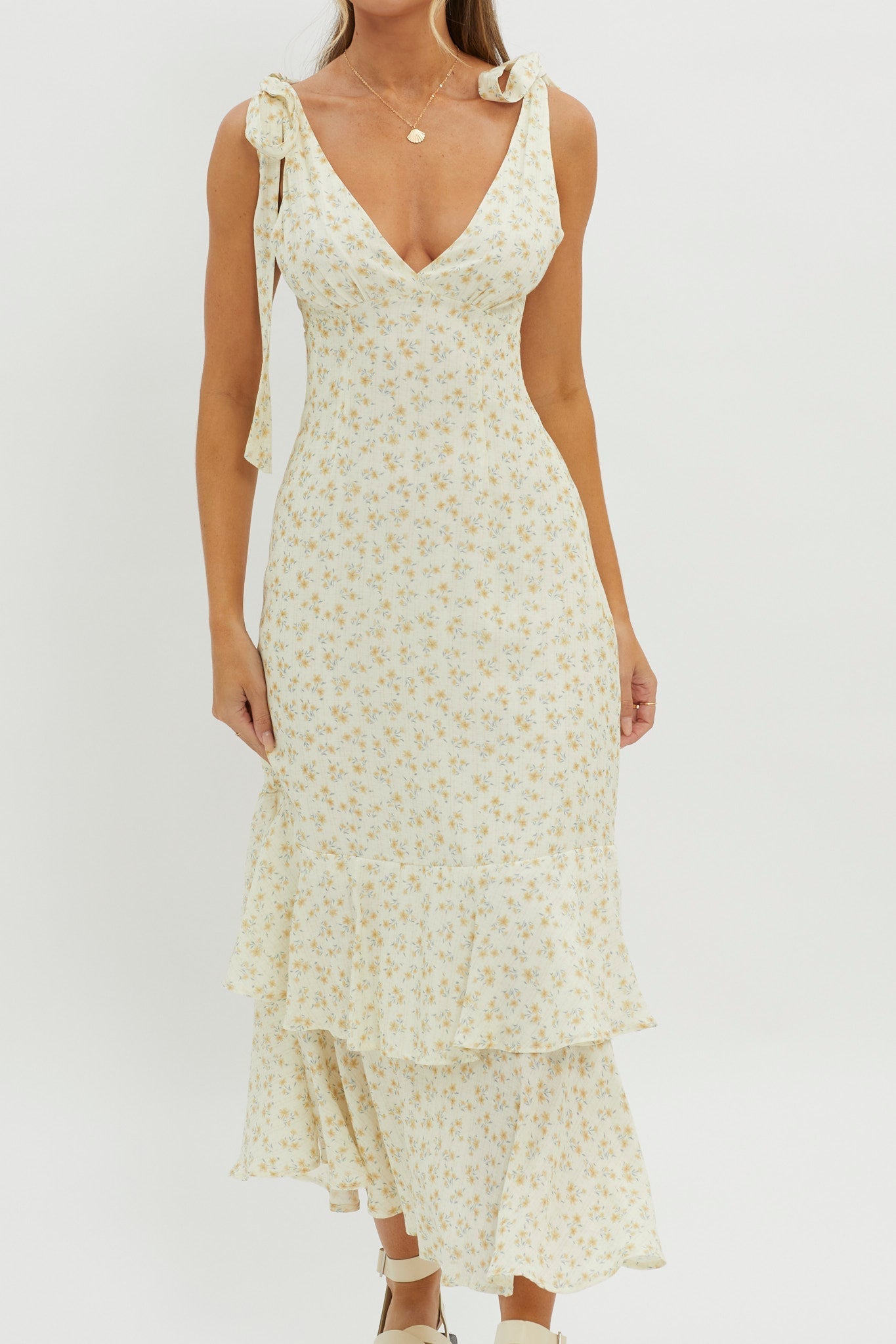 Manhattan Summer Tied Shoulder Maxi Dress Yellow