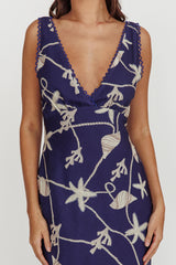 Miss Divine V-Neck Ocean Maxi Dress Blue