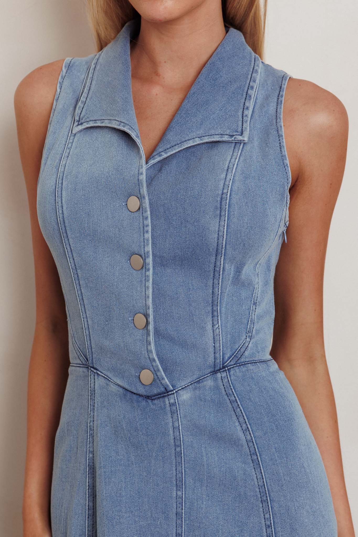 Entertain Me Sleeveless A-Line Maxi Dress Denim Blue