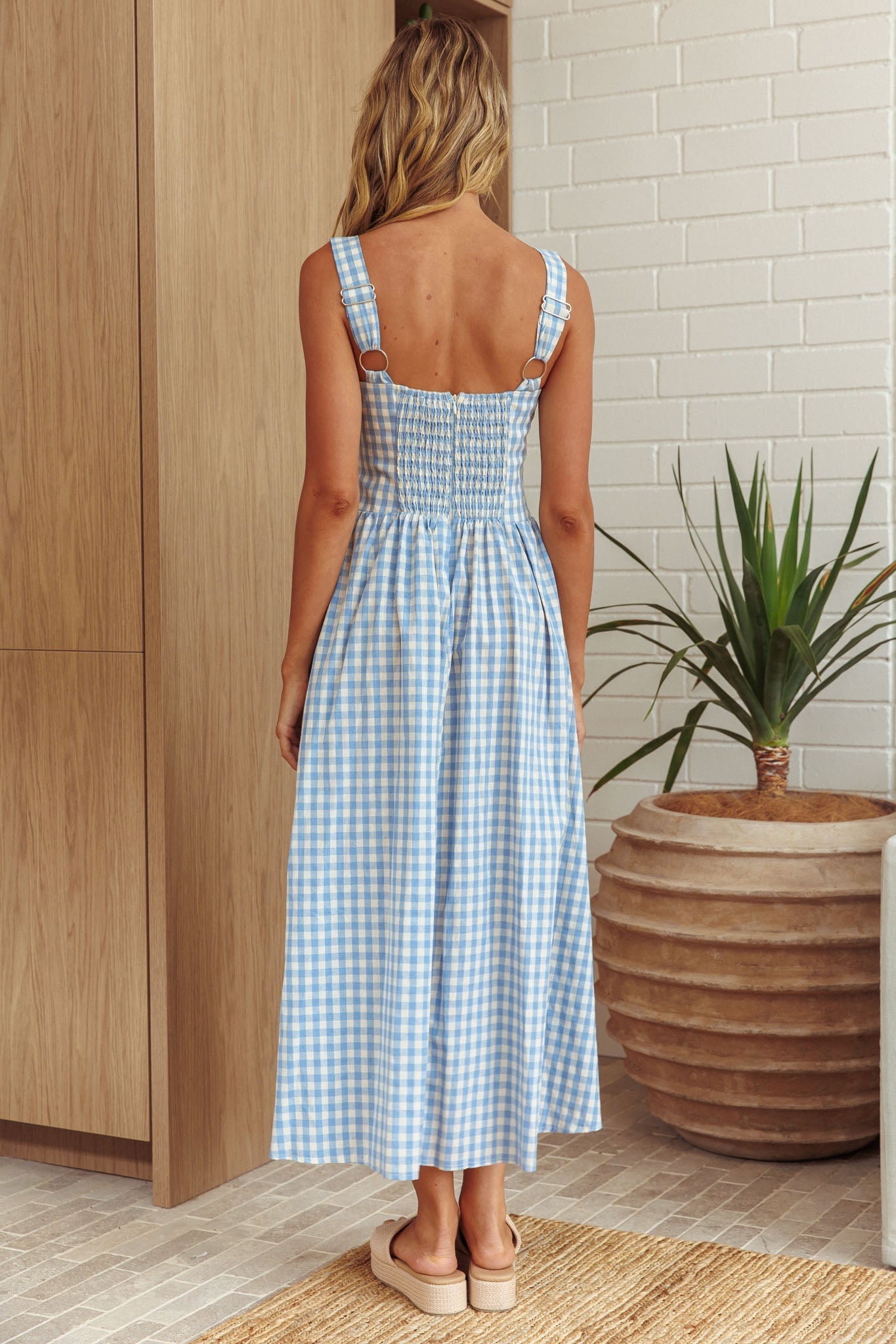 Elderflower Front Pocket Maxi Dress Gingham Baby Blue