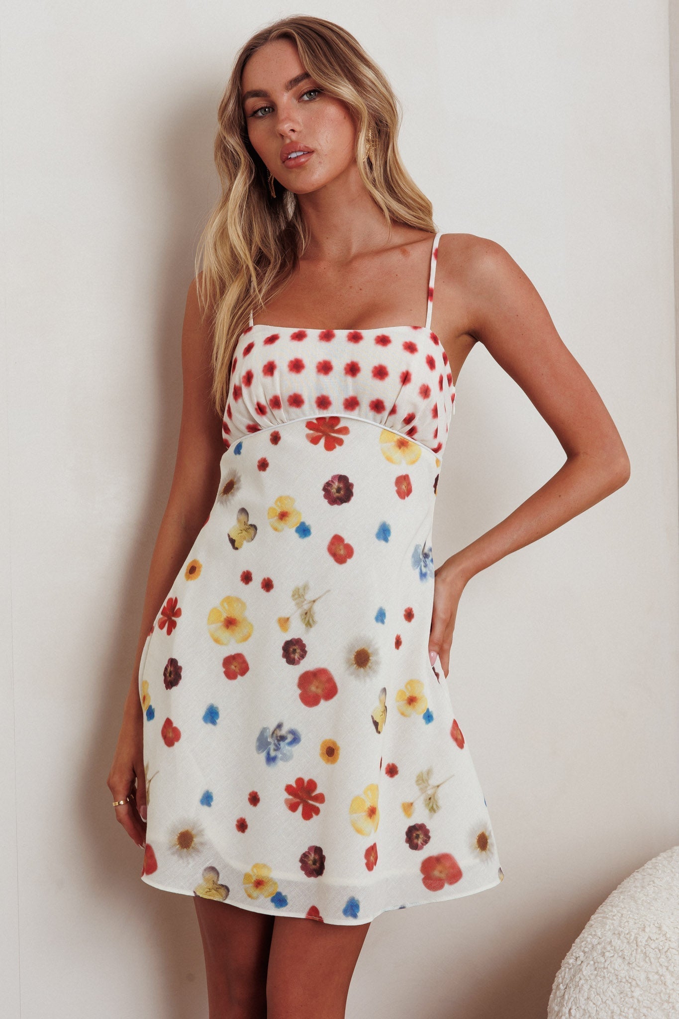 Fleur Sun Cami Strap Mini Dress Flowers Red