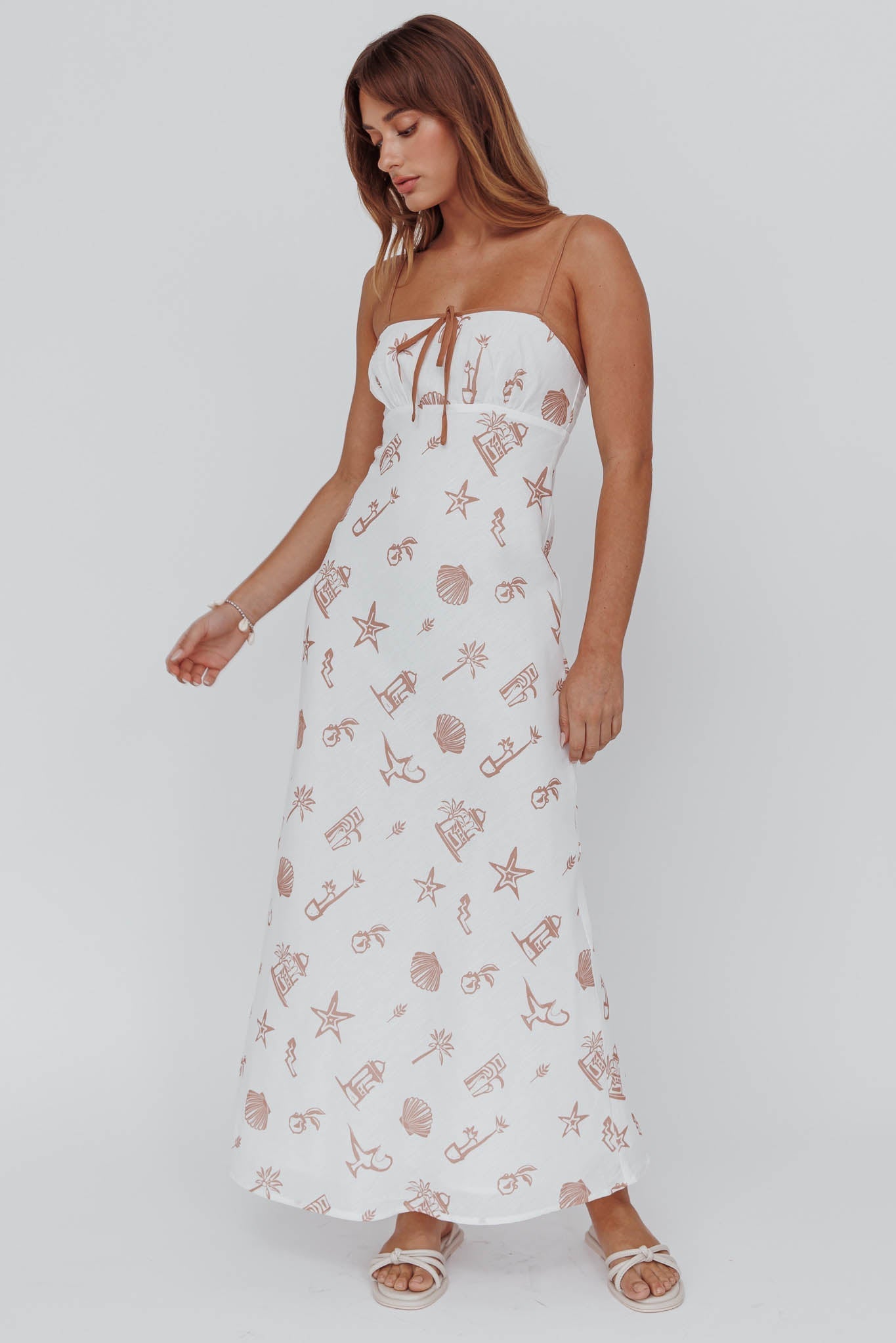 Roll With It Square Neckline Maxi Dress Beige