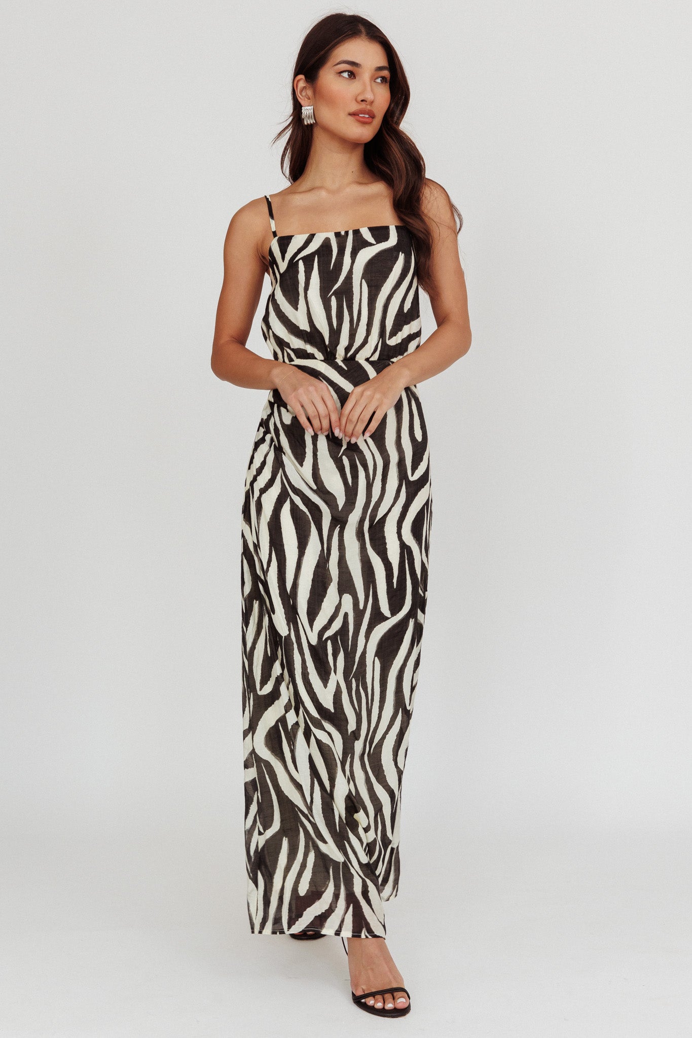 Pristine Zebra Print Maxi Dress Black