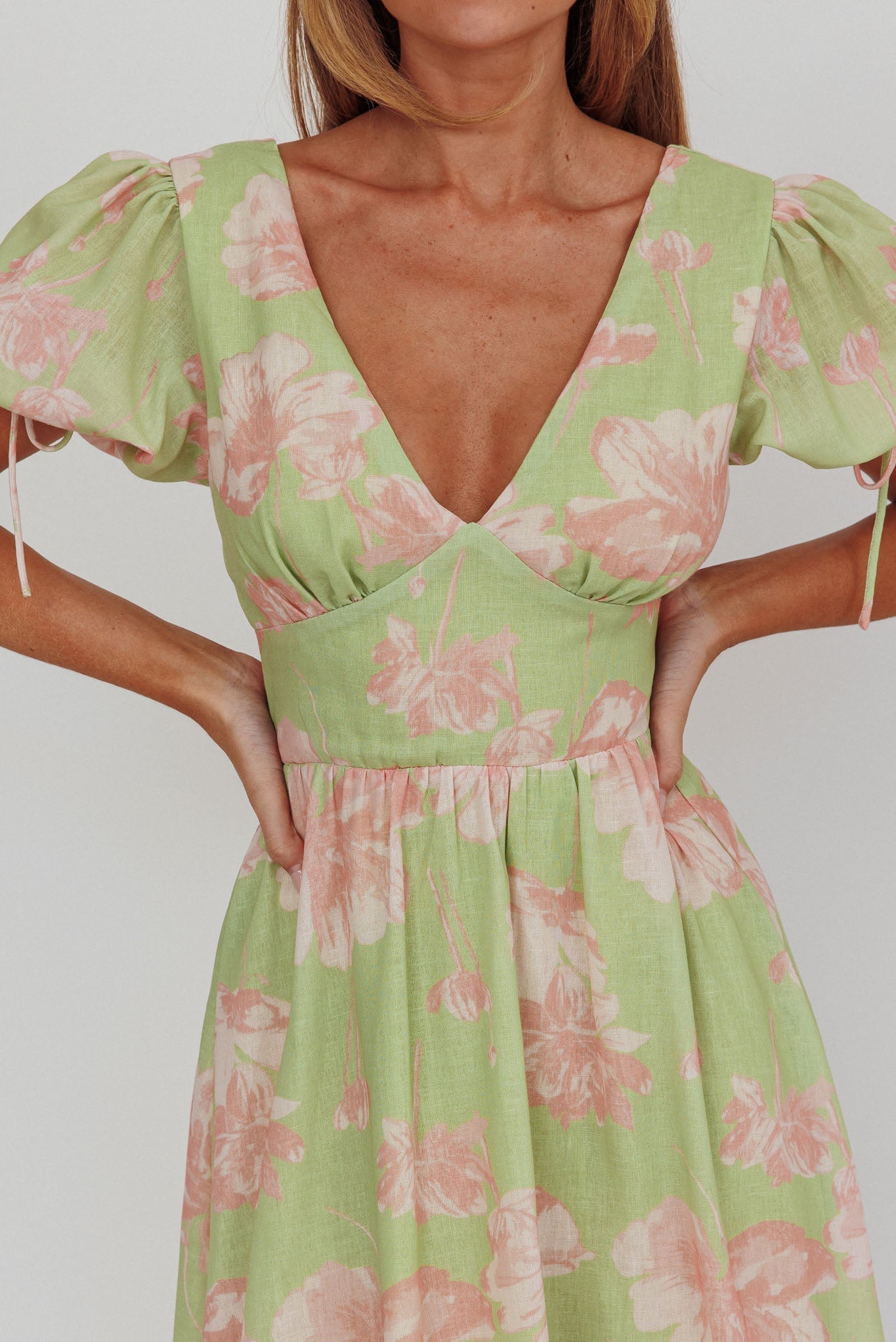 Loveberry Puff Sleeve A-Line Maxi Dress Green