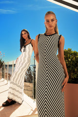 Same Place Fringed Knit Maxi Dress Black