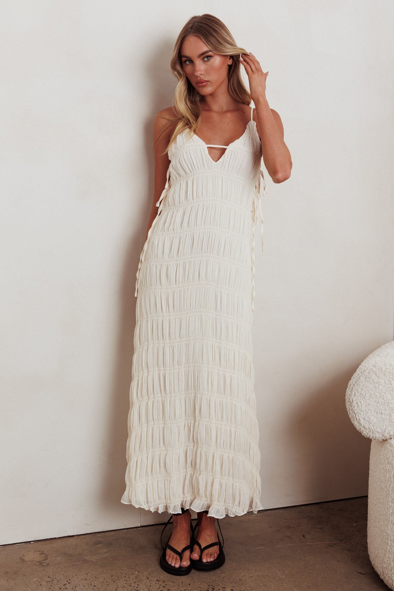 One To Watch Side Tie Maxi Dress Oat