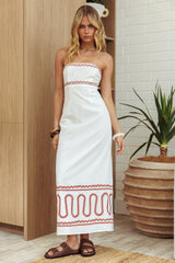 Jocasta Strapless Ric Rac Maxi Dress Off White
