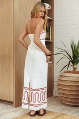 Jocasta Strapless Ric Rac Maxi Dress Off White