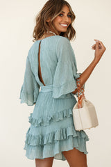 Time Will Tell Angel Sleeve Frill Detail Dress Olive