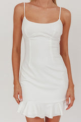 Aces Cami Strap Ruffle Hem Mini Bodycon Dress White
