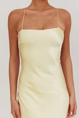 Dolce Life Backless Satin Maxi Dress Butter