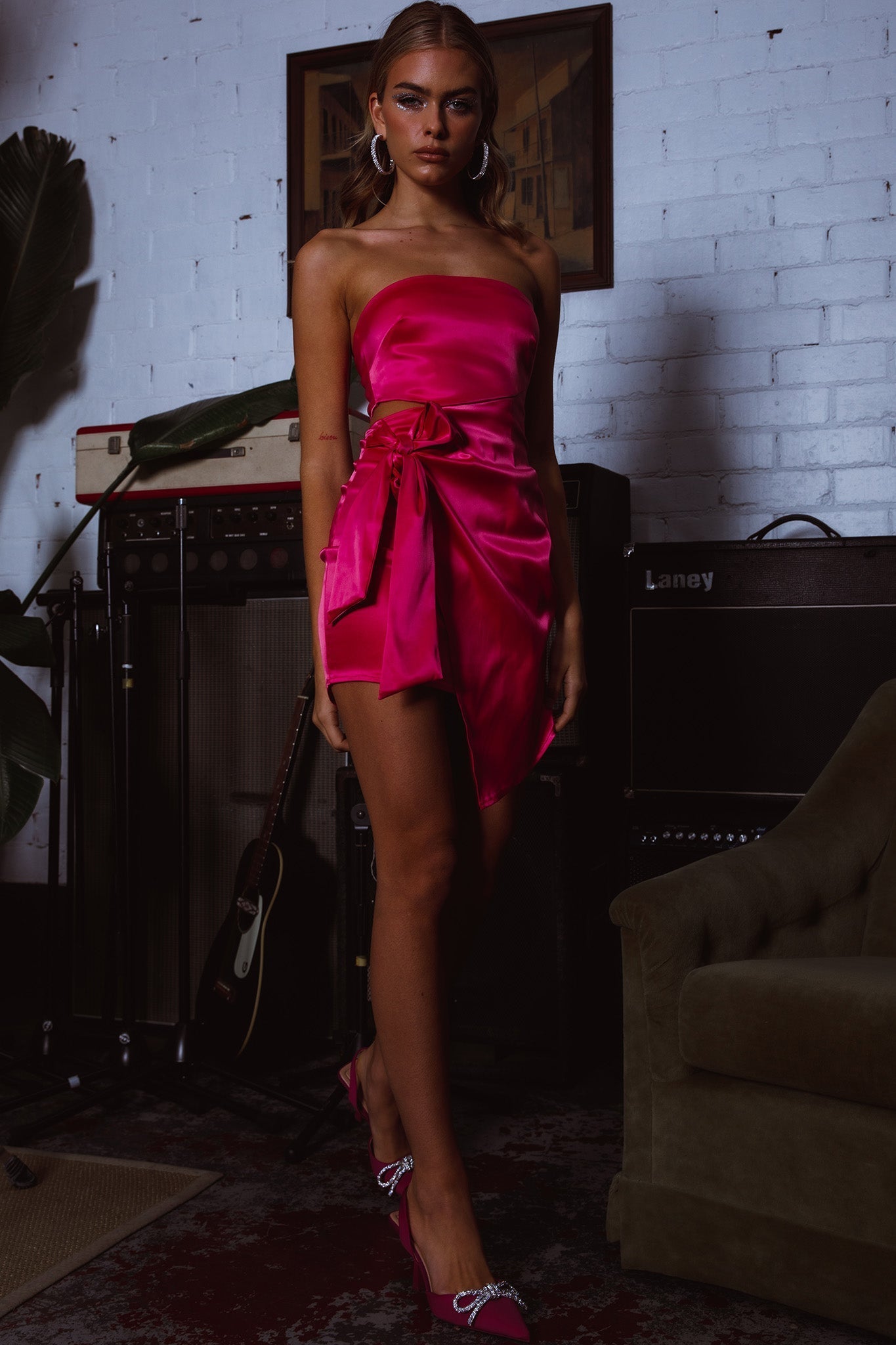 Eyes For You Waist Tie Mini Dress Fuchsia