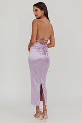 Seraya Lace-Up Back Satin Maxi Dress Lilac