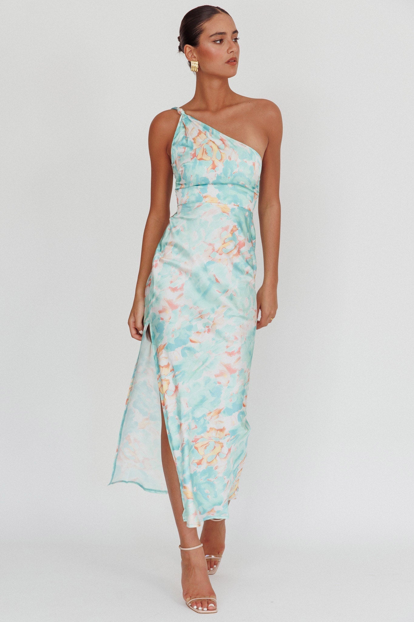Portland One-Shoulder Maxi Dress Floral Mint