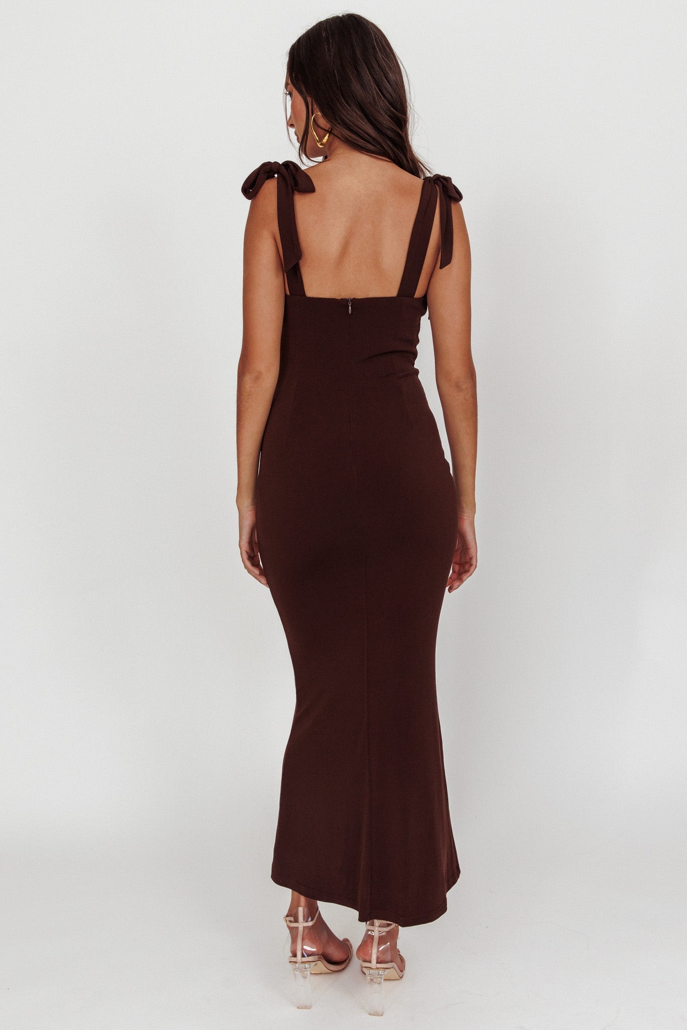 Rose Garden Tied Shoulder Maxi Dress Brown