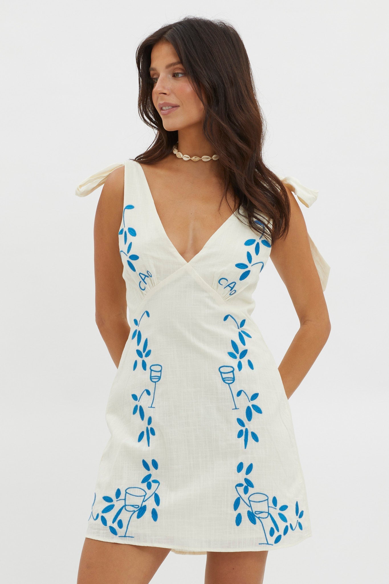 Mykonos Morning Tied Shoulder Mini Dress Beige