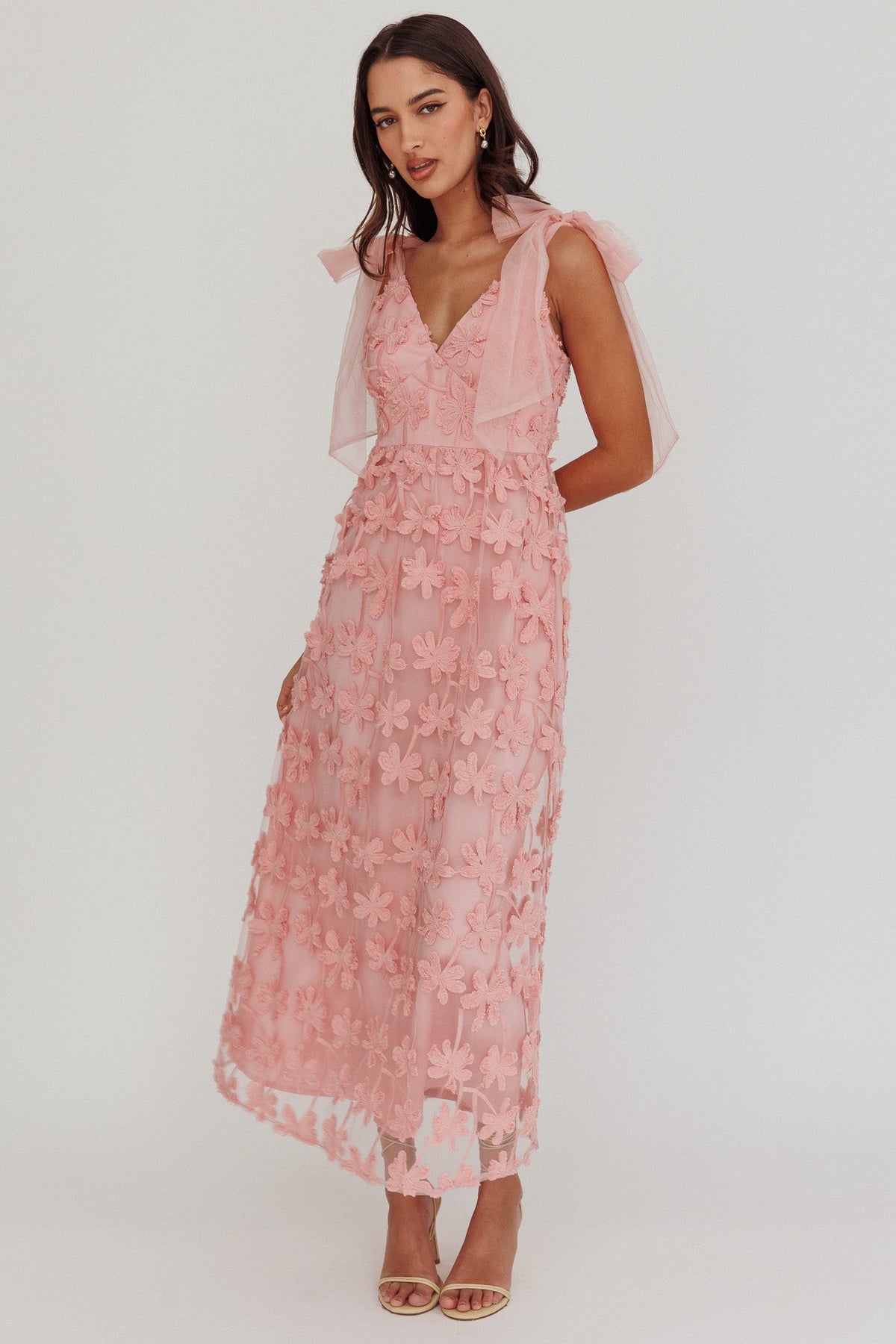 Mykonos Morning Tied Shoulder Tree Maxi Dress Blush