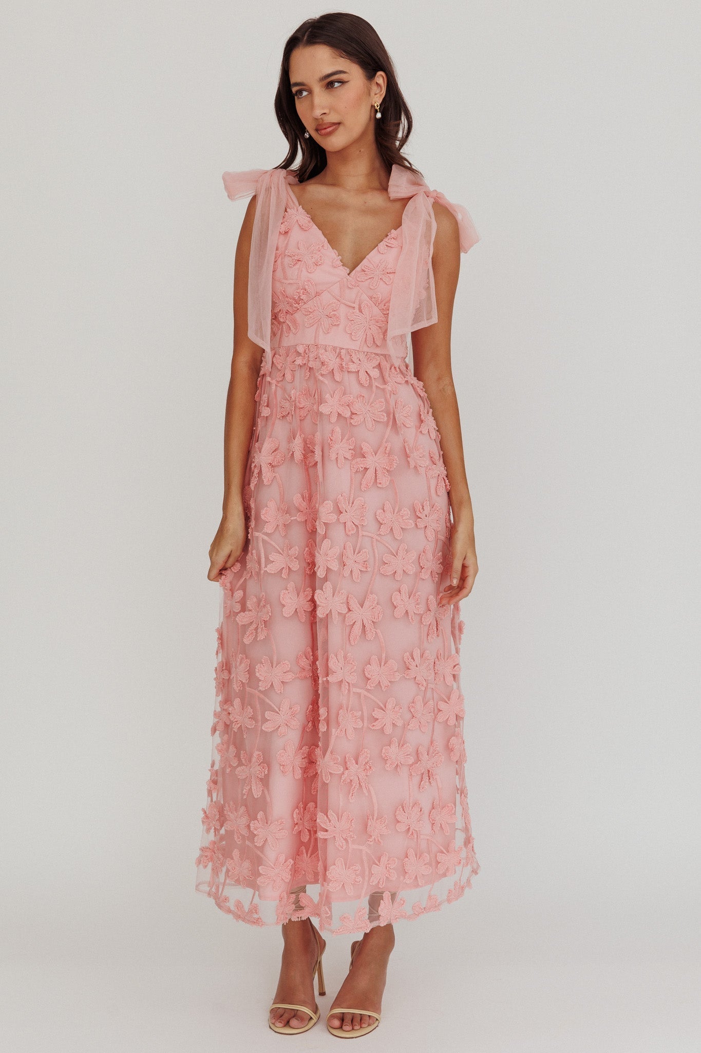 Mykonos Morning Tied Shoulder Tree Maxi Dress Blush