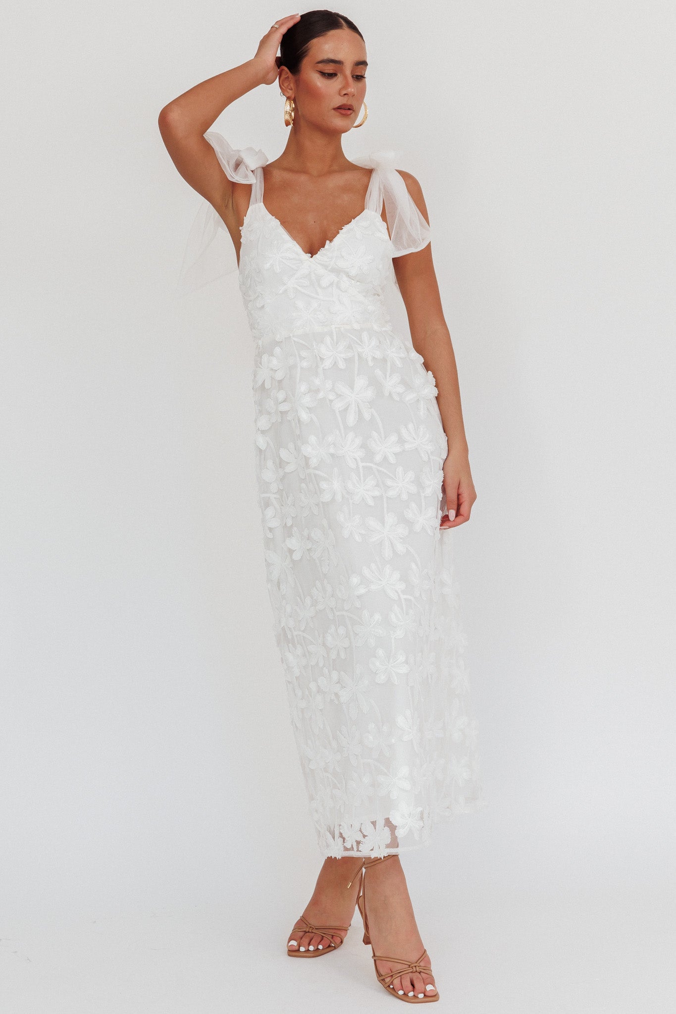 Mykonos Morning Tied Shoulder Tree Maxi Dress White