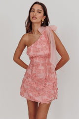 Mykonos Morning Tied One-Shoulder Mini Dress Embellished Pink