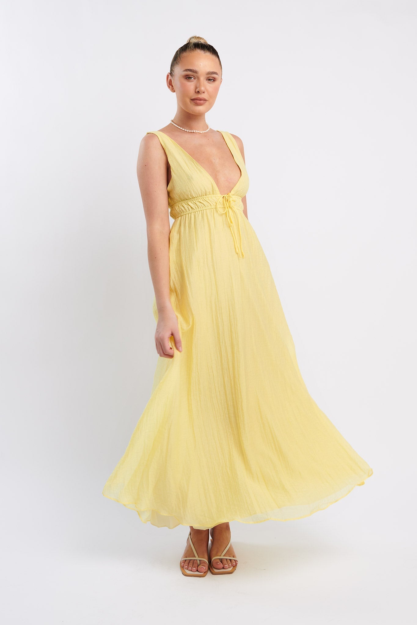 Kylin V-Neck Tied Bust Maxi Dress Lemon