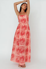 Natasia Halterneck Maxi Dress Palm Print Red