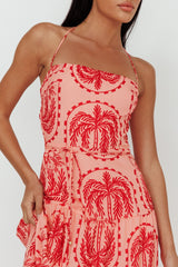 Natasia Halterneck Maxi Dress Palm Print Red