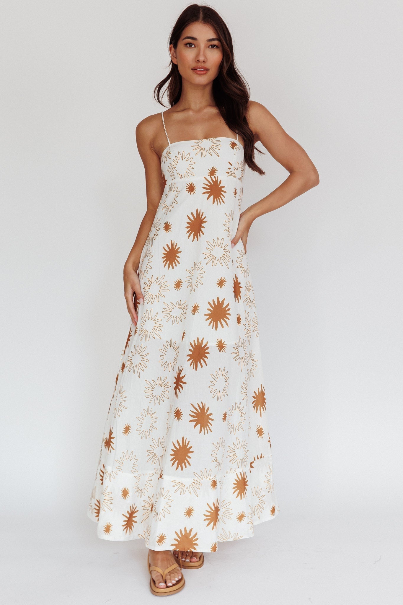 Midsummer Sun Print Maxi Dress White Green