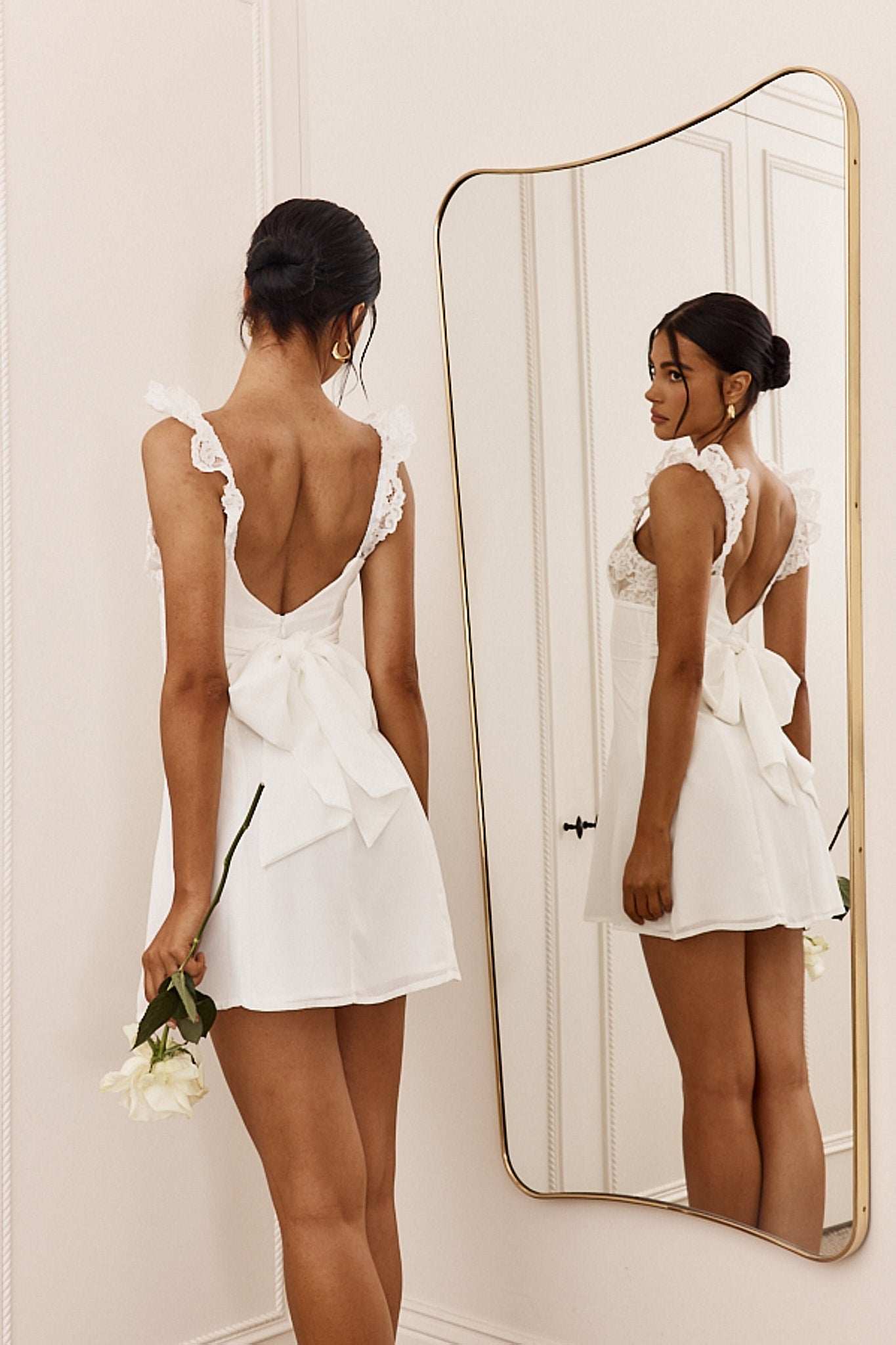 Lakyn Lace Bust Tied Back Mini Dress Ivory