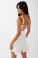 Going Steady Ruffle Trim Mini Dress White