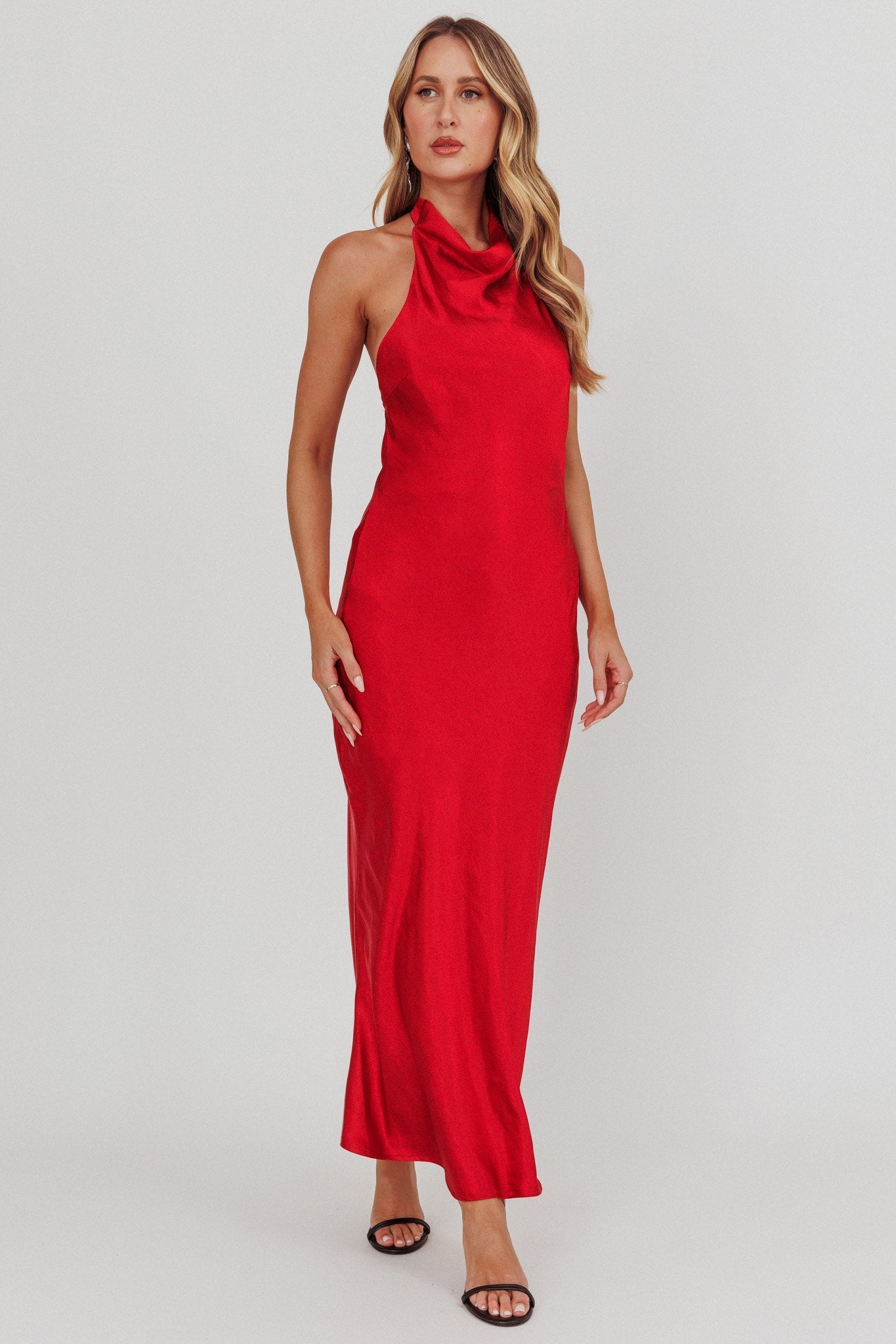 Sweetest Sundays Halterneck Open Back Dress Red