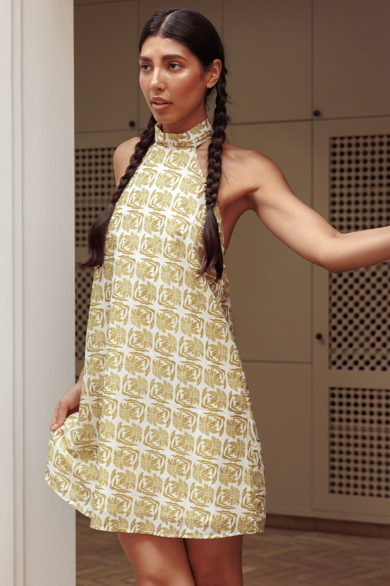 Goldie Halterneck Backless Mini Dress Print