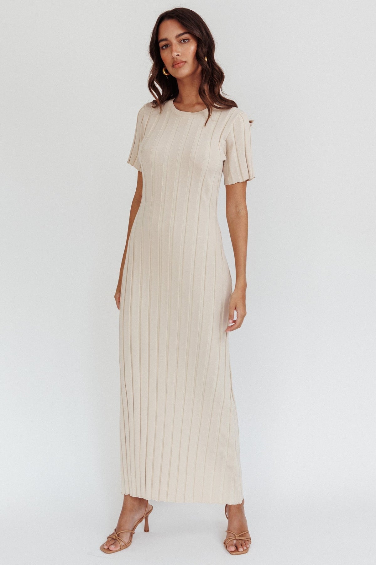 Shaylee Short Sleeve Knit Maxi Dress Sand