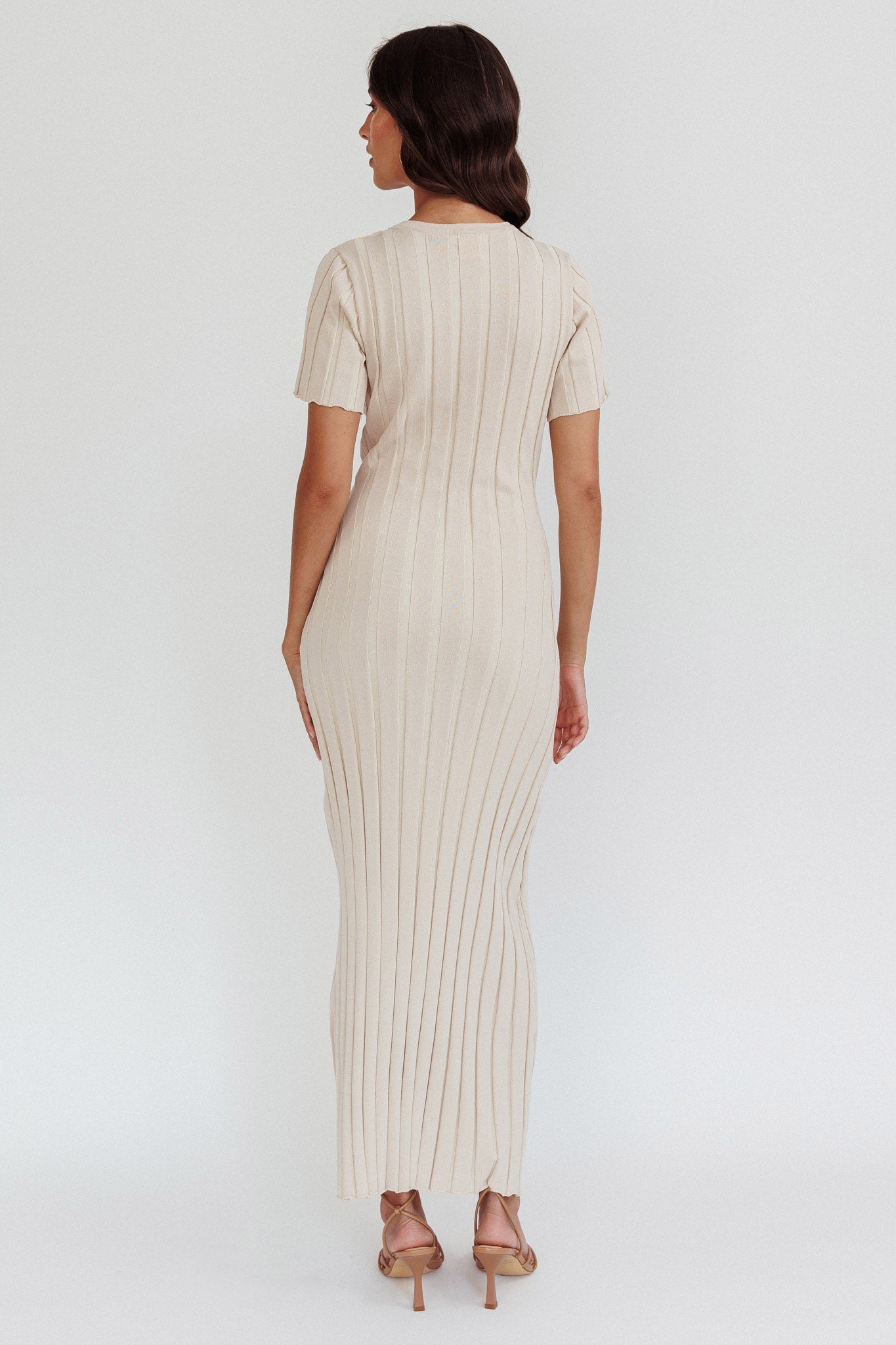 Shaylee Short Sleeve Knit Maxi Dress Sand