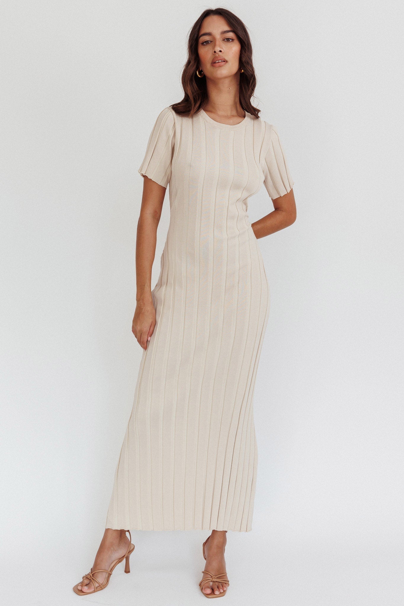 Shaylee Short Sleeve Knit Maxi Dress Sand