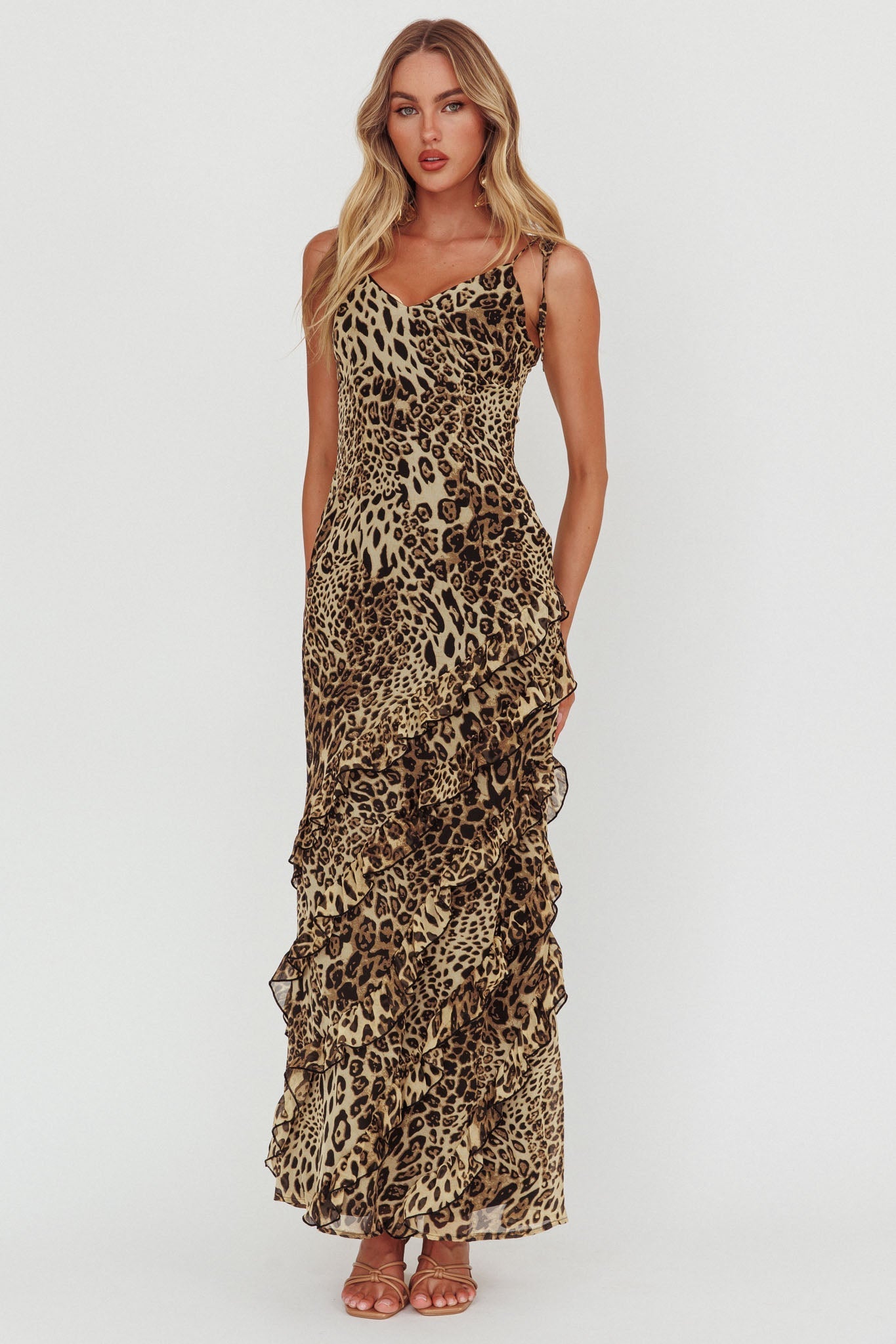 Dreamy Day Ruffle Trim Maxi Dress Leopard