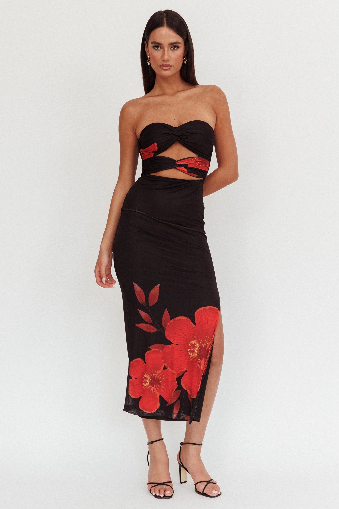 Silah Twist Bodice Maxi Dress Hibiscus Black