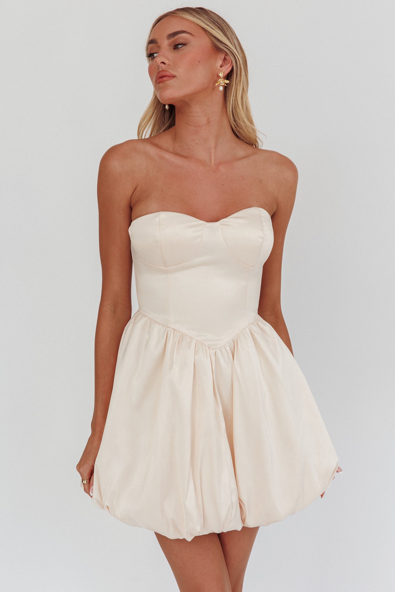 For Love Strapless Balloon Skirt Mini Dress Panna Cotta