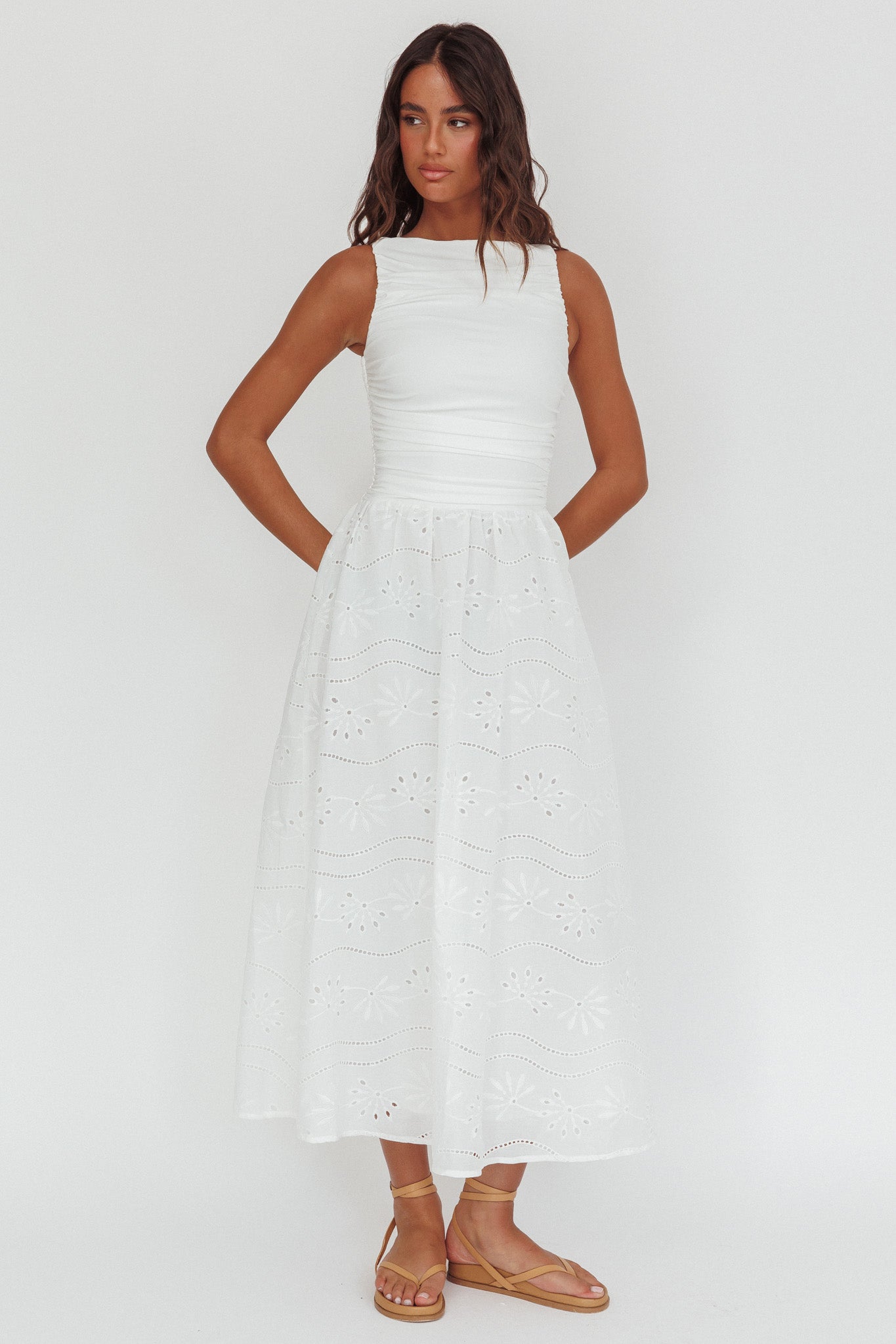 Dalayla Sleeveless Eyelet Maxi Dress White